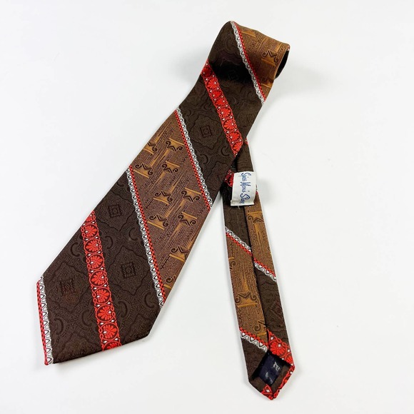 Vintage Spiess Men's Store necktie tie brown orange 60s 70s 80s - Picture 1 of 5